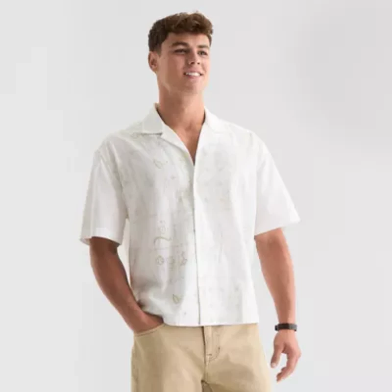 Arizona Mens Relaxed Fit Short Sleeve Embroidered Button-Down Shirt