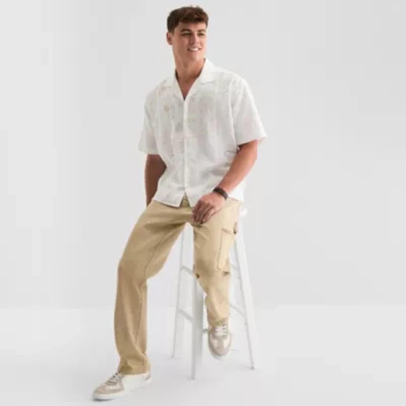 Arizona Mens Relaxed Fit Short Sleeve Embroidered Button-Down Shirt