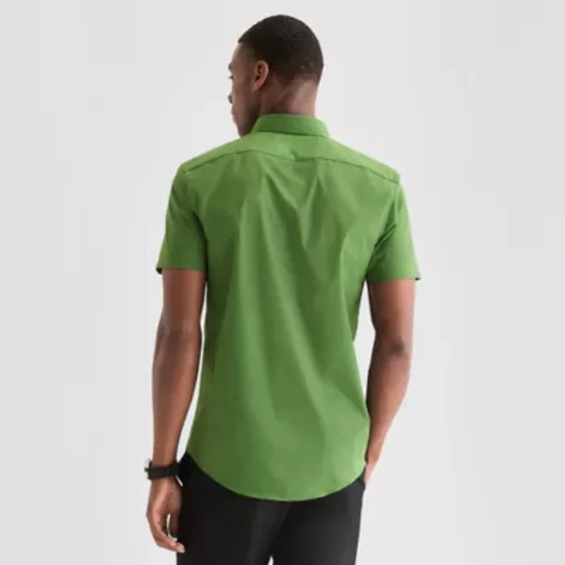 J. Ferrar Ultra Comfort Mens Short Sleeve Regular Fit Wrinkle Free Button-Down Shirt
