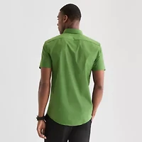J. Ferrar Ultra Comfort Mens Short Sleeve Regular Fit Wrinkle Free Button-Down Shirt