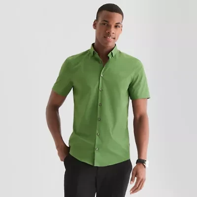 J. Ferrar Ultra Comfort Mens Short Sleeve Regular Fit Wrinkle Free Button-Down Shirt