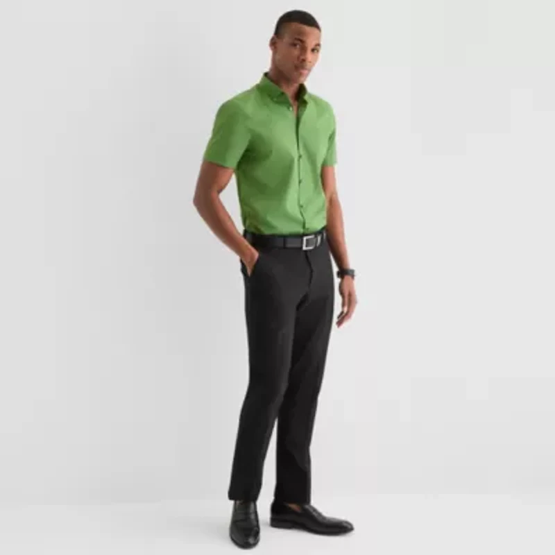 J. Ferrar Ultra Comfort Mens Short Sleeve Regular Fit Wrinkle Free Button-Down Shirt