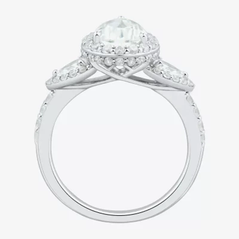 Womens 3 CT. T.W. Lab Grown White Diamond 14K Gold Pear Side Stone 3-Stone Engagement Ring