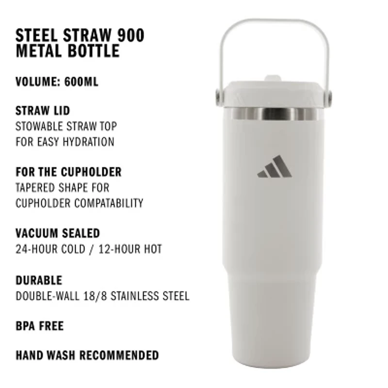 adidas Steel Straw 900 Metal White Water Bottle