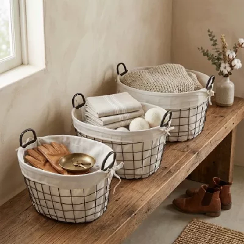 Cheungs Set Of 3 Lined Oval Wire Baskets