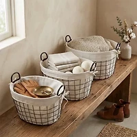 Cheungs Set Of 3 Lined Oval Wire Baskets