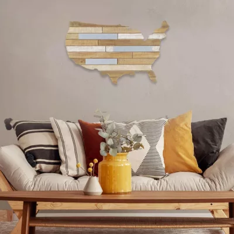 Hanging Mixed Media Wood And USA Metal Wall Art - Small