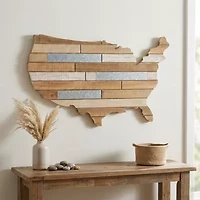 Hanging Mixed Media Wood And USA Metal Wall Art - Small
