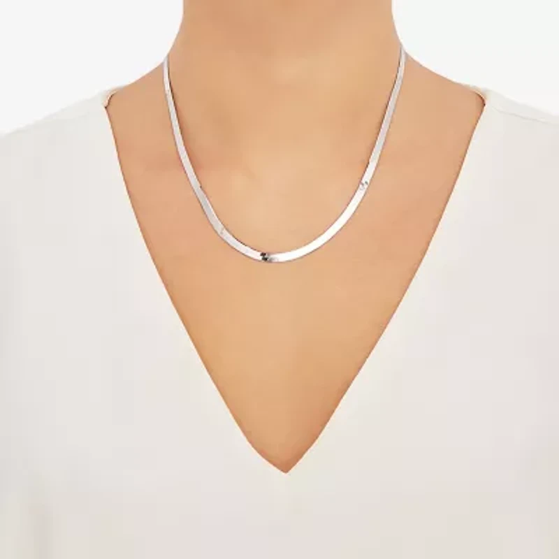 Made In Italy Womens Sterling Silver 18 Inch Herringbone Chain Necklace