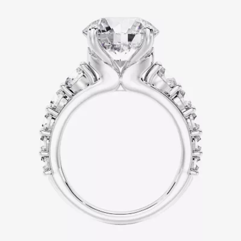 (F / Vs2) Womens 4 CT. T.W. Lab Grown White Diamond 14K Gold Round Side Stone Engagement Ring