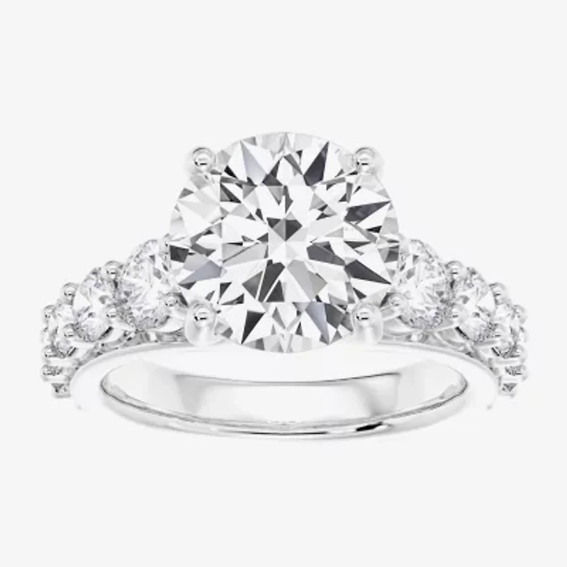 (F / Vs2) Womens 4 CT. T.W. Lab Grown White Diamond 14K Gold Round Side Stone Engagement Ring