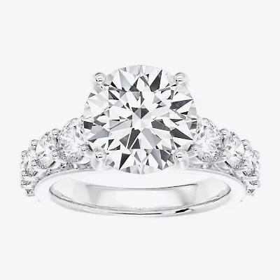 (F / Vs2) Womens 4 CT. T.W. Lab Grown White Diamond 14K Gold Round Side Stone Engagement Ring