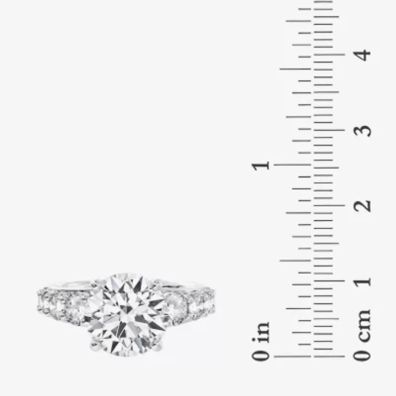 (F / Vs2) Womens 4 CT. T.W. Lab Grown White Diamond 14K Gold Round Side Stone Engagement Ring