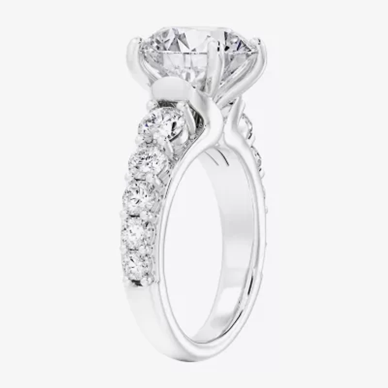 (F / Vs2) Womens 4 CT. T.W. Lab Grown White Diamond 14K Gold Round Side Stone Engagement Ring