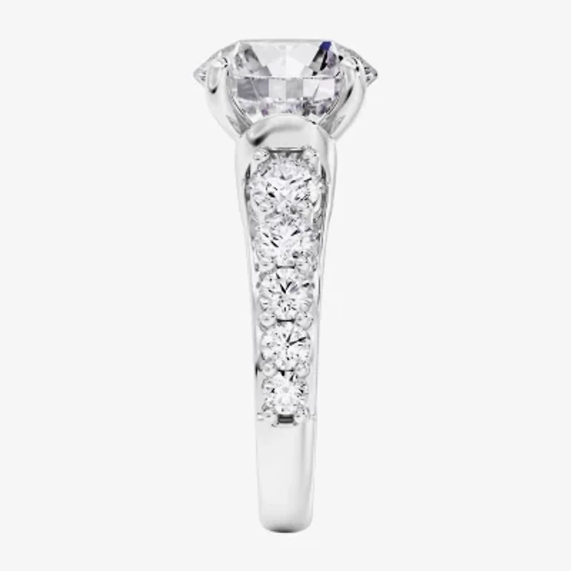 (F / Vs2) Womens 4 CT. T.W. Lab Grown White Diamond 14K Gold Round Side Stone Engagement Ring