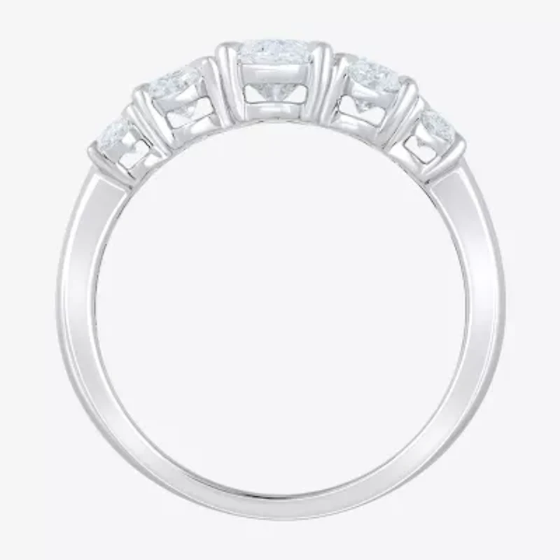 (F / Vs2) Womens 2 CT. T.W. Lab Grown White Diamond 10K Gold Oval 5-Stone Engagement Ring