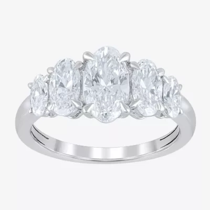 (F / Vs2) Womens 2 CT. T.W. Lab Grown White Diamond 10K Gold Oval 5-Stone Engagement Ring