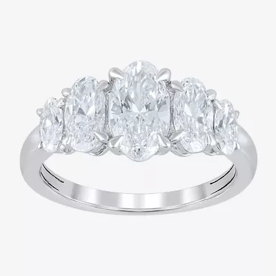 (F / Vs2) Womens 2 CT. T.W. Lab Grown White Diamond 10K Gold Oval 5-Stone Engagement Ring