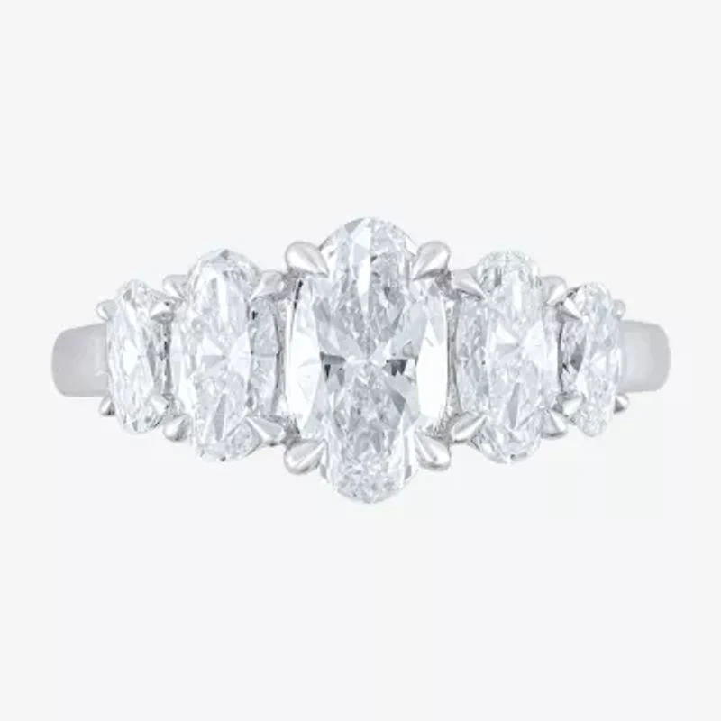 (F / Vs2) Womens 2 CT. T.W. Lab Grown White Diamond 10K Gold Oval 5-Stone Engagement Ring