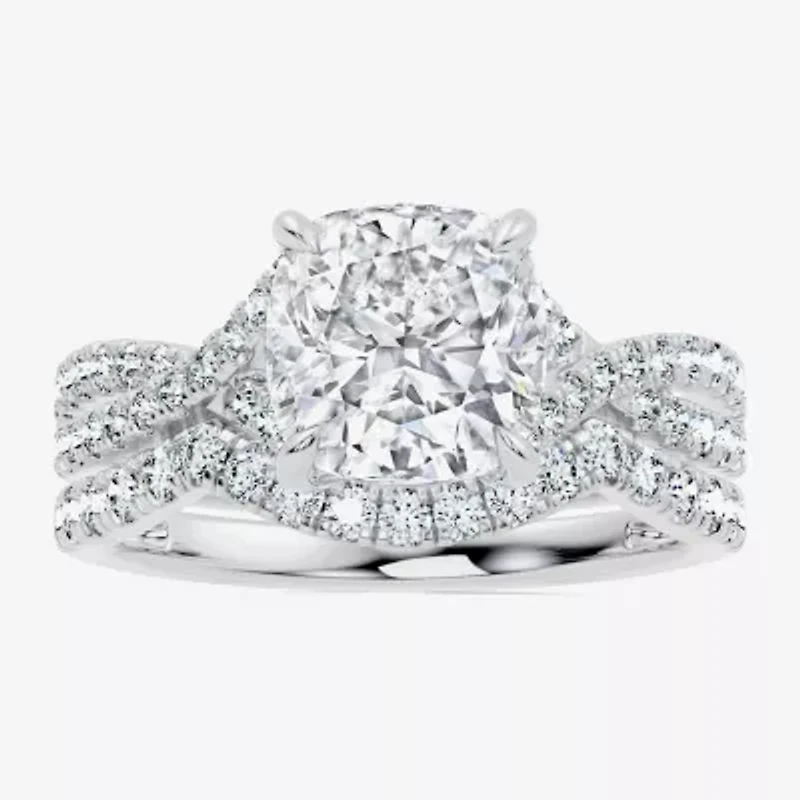 Signature By Modern Bride (F-G / Vs2-Si1) Womens 3 1/2 CT. T.W Lab Grown White Diamond 10K Gold Cushion Side Stone Bridal Set