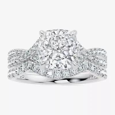Signature By Modern Bride (F-G / Vs2-Si1) Womens 3 1/2 CT. T.W Lab Grown White Diamond 10K Gold Cushion Side Stone Bridal Set