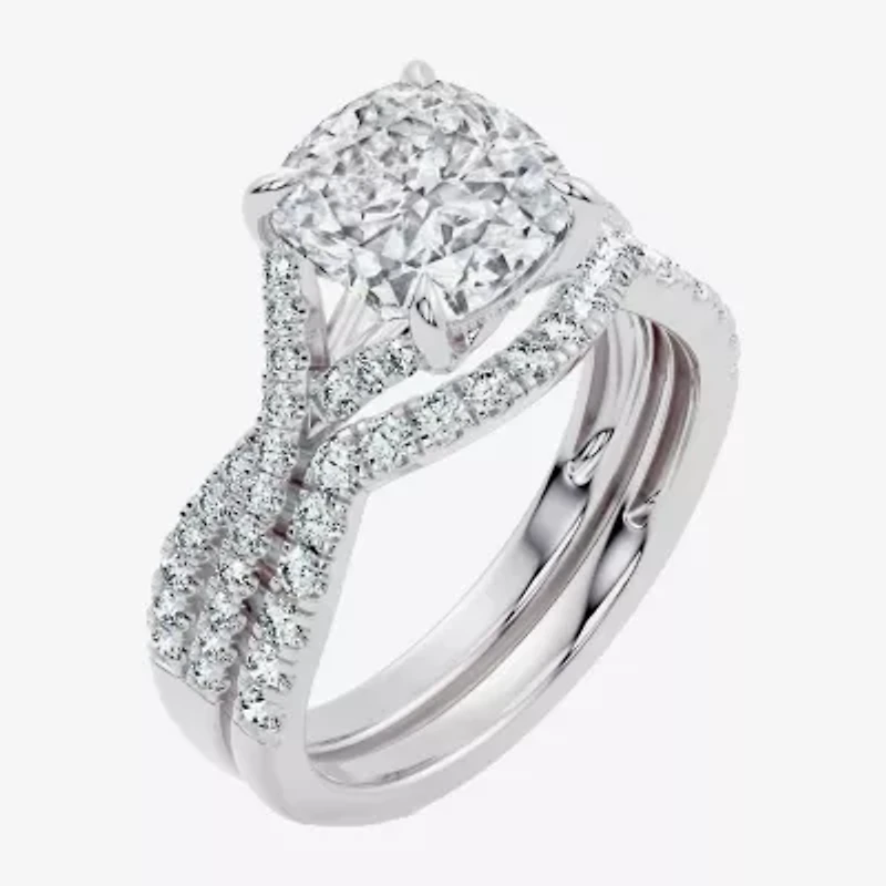 Signature By Modern Bride (F-G / Vs2-Si1) Womens 3 1/2 CT. T.W Lab Grown White Diamond 10K Gold Cushion Side Stone Bridal Set