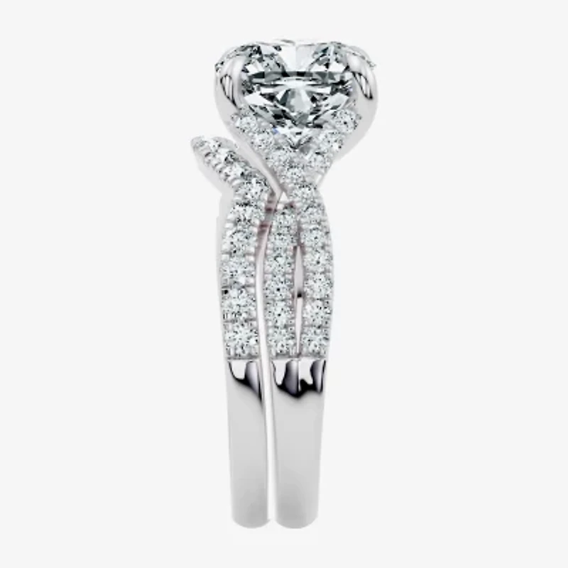 Signature By Modern Bride (F-G / Vs2-Si1) Womens 3 1/2 CT. T.W Lab Grown White Diamond 10K Gold Cushion Side Stone Bridal Set