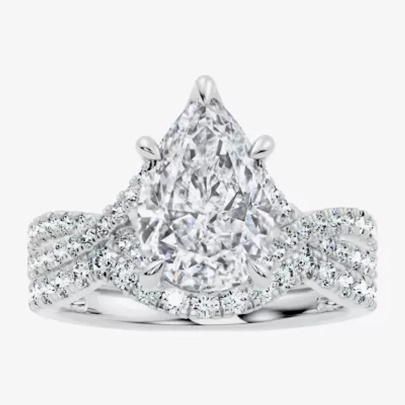 Signature By Modern Bride (F-G / Vs2-Si1) Womens 3 1/2 CT. T.W Lab Grown White Diamond 10K Gold Pear Side Stone Bridal Set