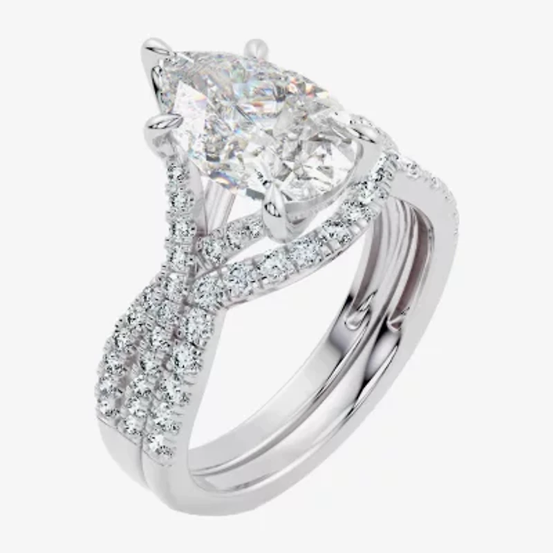 Signature By Modern Bride (F-G / Vs2-Si1) Womens 3 1/2 CT. T.W Lab Grown White Diamond 10K Gold Pear Side Stone Bridal Set