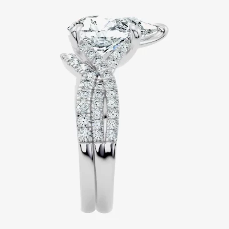 Signature By Modern Bride (F-G / Vs2-Si1) Womens 3 1/2 CT. T.W Lab Grown White Diamond 10K Gold Pear Side Stone Bridal Set
