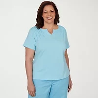 Hearts Of Palm Womens Plus Split Crew Neck Short Sleeve Embellished Blouse