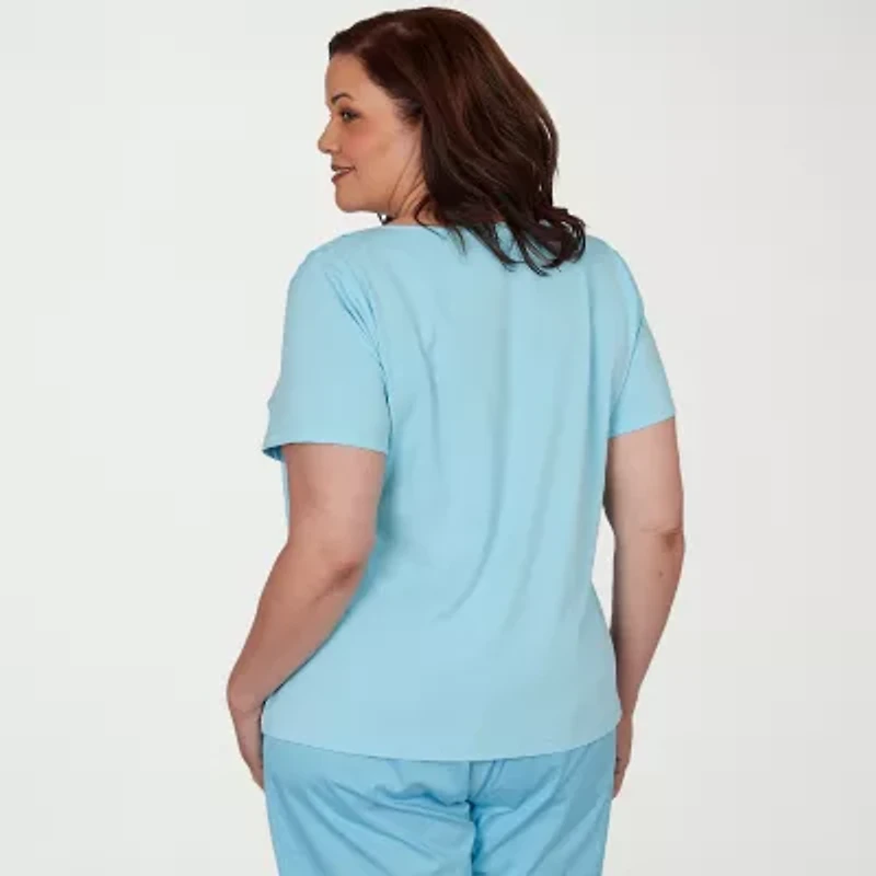 Hearts Of Palm Womens Plus Split Crew Neck Short Sleeve Embellished Blouse