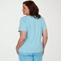 Hearts Of Palm Womens Plus Split Crew Neck Short Sleeve Embellished Blouse