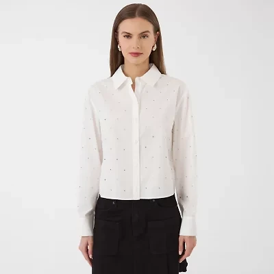 RM Rebecca Minkoff Womens Fitted Long Sleeve Loose Fit Button-Down Shirt