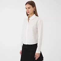 RM Rebecca Minkoff Womens Fitted Long Sleeve Loose Fit Button-Down Shirt