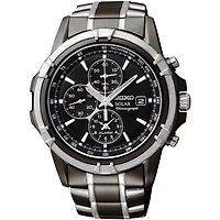 Seiko® Mens Black Chronograph Watch SSC143