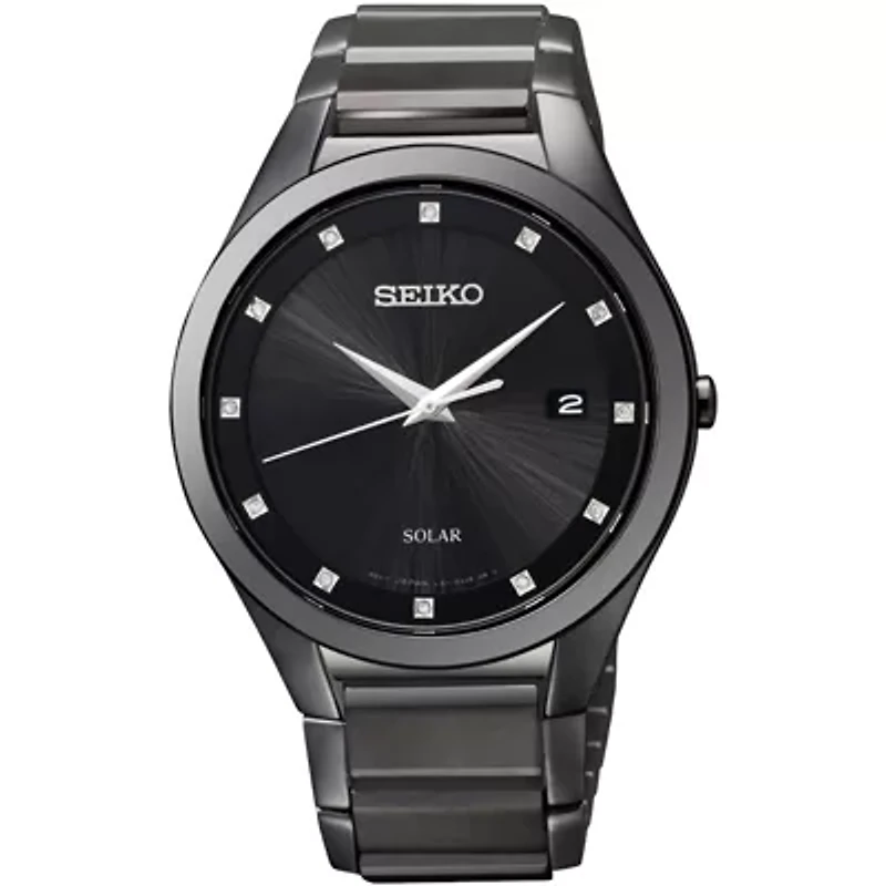 Seiko® Mens Black Diamond-Accent Watch SNE243