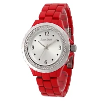 Personalized Womens Red Alloy And Silver Tone Dial Bracelet Watch