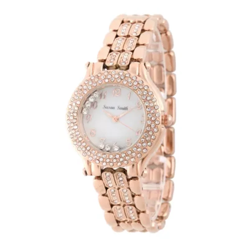 Personalized Womens Rose Gold Tone Crystal Accent Bracelet Watch
