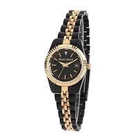 Personalized Womens Black And Gold Tone Diamond Accent Bracelet Watch
