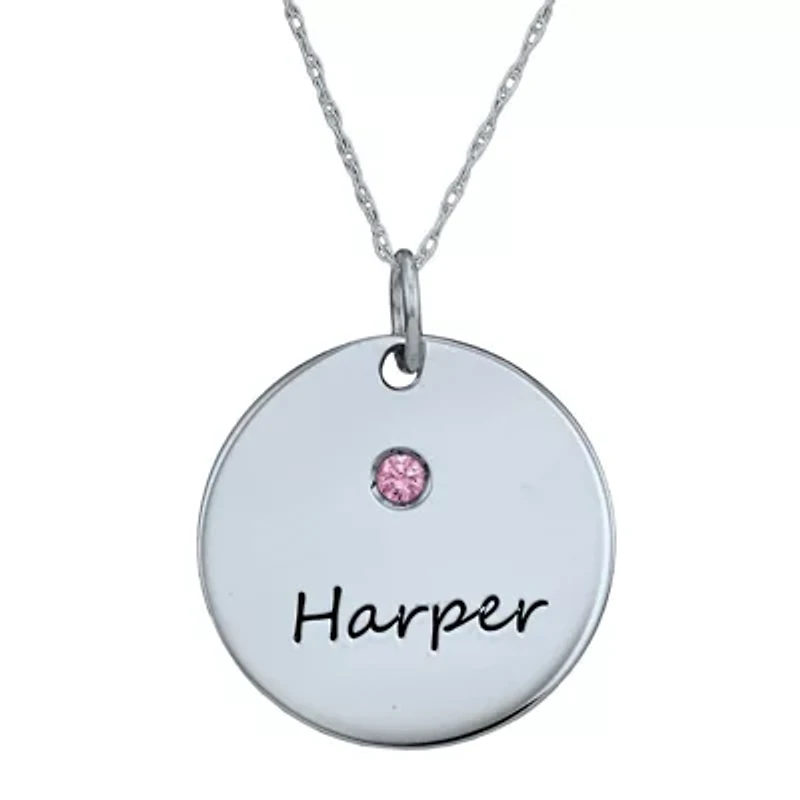 Personalized Simulated Birthstone Round Name Pendant Necklace
