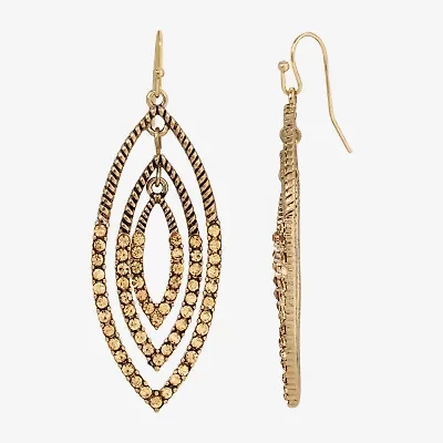 1928 Gold Tone Womens Brown Crystal Drop Earrings