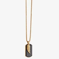Mens Simulated Black Onyx Stainless Steel Wing 26 Inch Pendant Necklace