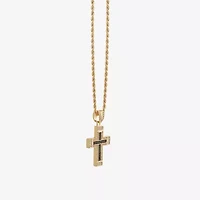 Mens Multi Color Cubic Zirconia Stainless Steel Cross 26 Inch Pendant Necklace