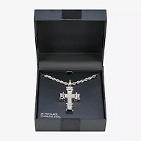 Mens Cubic Zirconia Stainless Steel Cross 26 Inch Pendant Necklace