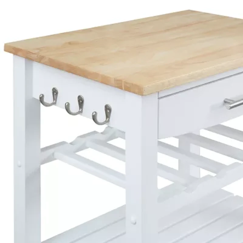 Ellaine 4-Tier Butcher Block Kitchen Cart with Drawer and Wine Rack