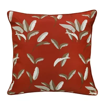 Outdoor Decor Ruby Red Leaf Print Square Throw Pillow