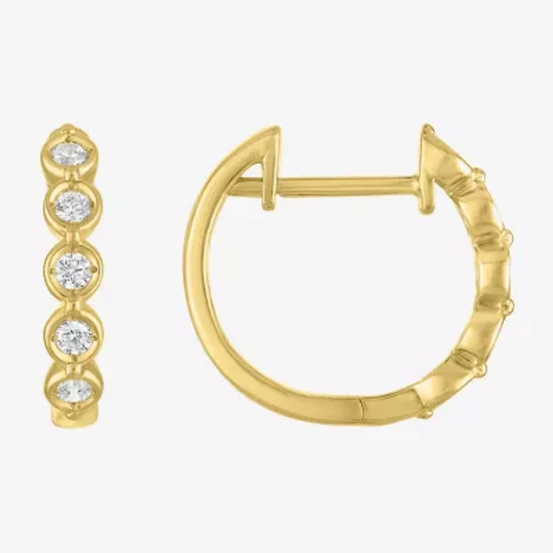 (G-H / I1-I2) Womens 1/6 CT. T.W. Lab Grown White Diamond 10K Gold 13.5mm Hoop Earrings