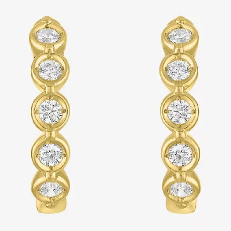 (G-H / I1-I2) Womens 1/6 CT. T.W. Lab Grown White Diamond 10K Gold 13.5mm Hoop Earrings