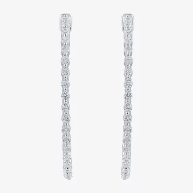 (H-I / Si2) Womens 1 1/2 CT. T.W. Lab Grown White Diamond 10K White Gold 33.2mm Hoop Earrings